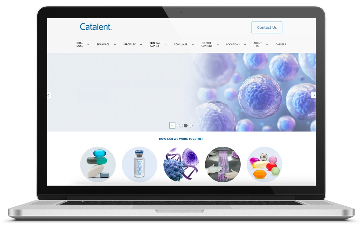Catalent website laptop mockup